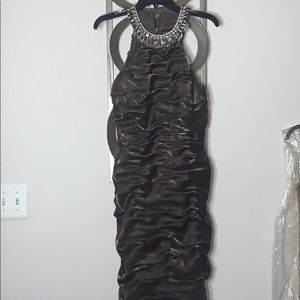 Bronze dress with jeweled neck line